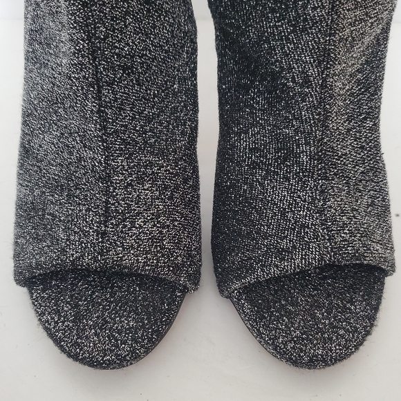 Steve Madden Rakel black silver sparkle spike heel open toe sock booties 7.5 - Picture 7 of 14